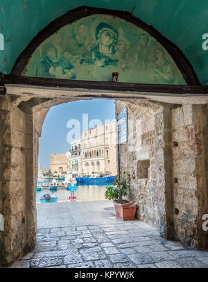 Porto Vecchio di Monopoli, provincia di Bari, Puglia), il sud dell'Italia. Foto Stock