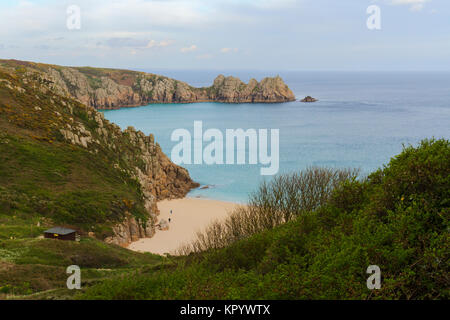 Porthcurno Beach in West Cornwall Foto Stock