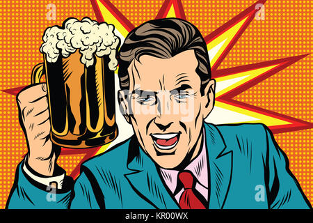Emotivo uomo vintage con birra Foto Stock