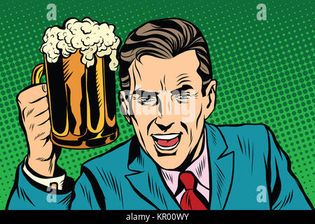 Emotivo uomo vintage con birra Foto Stock