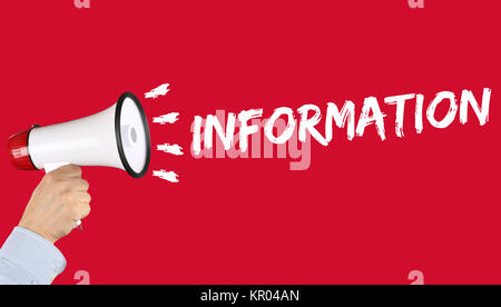 Informazioni info info informazioni messaggio news news concetto di megafon Foto Stock