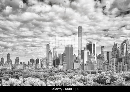 Immagine in bianco e nero dello skyline di New York City su Central Park, Stati Uniti d'America. Foto Stock