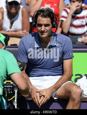 KEY BISCAYNE, FL - MARZO 23: Roger Federer durante il Sony Open a Crandon Park Tennis Center su Marzo 23, 2014 in Key Biscayne, Florida. Persone: Roger Federer Foto Stock