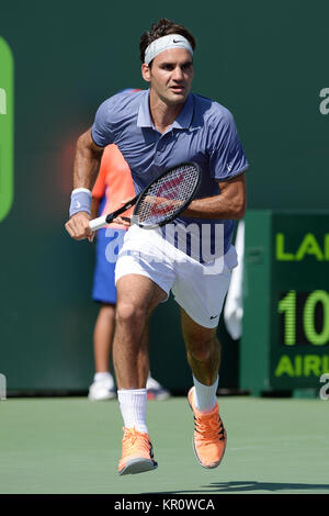 KEY BISCAYNE, FL - MARZO 23: Roger Federer durante il Sony Open a Crandon Park Tennis Center su Marzo 23, 2014 in Key Biscayne, Florida. Persone: Roger Federer Foto Stock