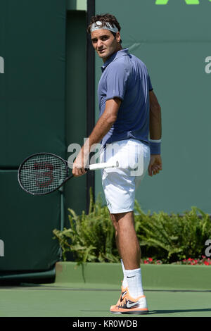 KEY BISCAYNE, FL - MARZO 23: Roger Federer durante il Sony Open a Crandon Park Tennis Center su Marzo 23, 2014 in Key Biscayne, Florida. Persone: Roger Federer Foto Stock