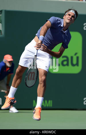 KEY BISCAYNE, FL - MARZO 23: Roger Federer durante il Sony Open a Crandon Park Tennis Center su Marzo 23, 2014 in Key Biscayne, Florida. Persone: Roger Federer Foto Stock