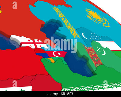 Regione del Caucaso meridionale sulla mappa in 3D con le bandiere Foto Stock