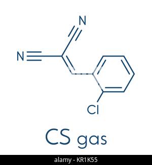 2-chlorobenzalmalononitrile gas lacrimogeni (gas CS) molecola. Formula di scheletro. Illustrazione Vettoriale