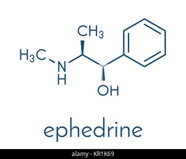 Efedrina stimolante a base di erbe molecola. Formula di scheletro. Illustrazione Vettoriale