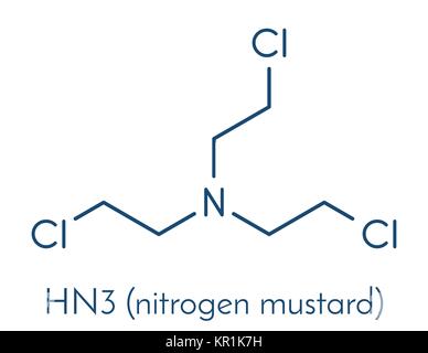 Mostarda azotata hn-3 molecola. Utilizzato come agente di blister (chemical warfare agent) e farmaco anticancro. Formula di scheletro. Illustrazione Vettoriale