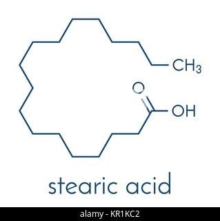 Acido stearico acido grasso saturo molecola. Noto anche come acido ottadecanoico; esteri e sali sono noti come stearati. Formula di scheletro. Illustrazione Vettoriale
