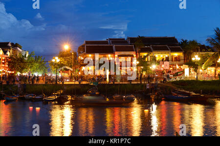 Promenade, Gio voucher river, Hoi in Vietnam, Thu Bon Fluss, Hoi An Foto Stock