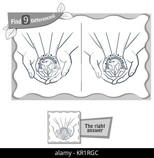 Visual gioco per bambini e adulti. Il compito di trovare 9 differenze nell'illustrazione . in bianco e nero illustrazione vettoriale Illustrazione Vettoriale