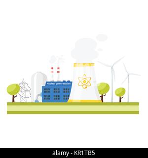 Moderne centrali nucleari. Illustrazione Vettoriale