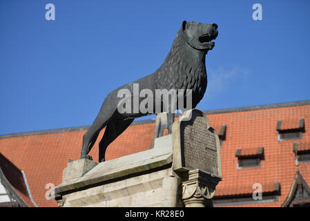 Brunswick lion, castello posto, Brunswick, Bassa Sassonia, Germania, Braunschweiger Loewe, Burgplatz, Braunschweig, Niedersachsen, Deutschland Foto Stock