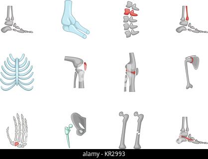 Le ossa umane icon set, stile cartoon Illustrazione Vettoriale