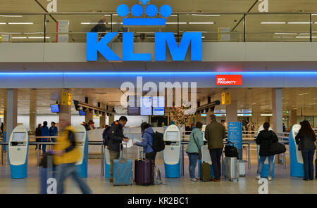 KLM, aeroporto di Schiphol di Amsterdam, Paesi Bassi, Flughafen Schiphol, Niederlande Foto Stock