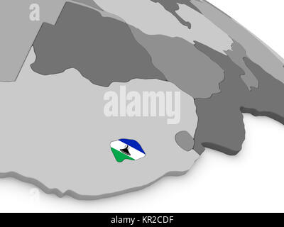 Il Lesotho sul globo terrestre con bandiera Foto Stock