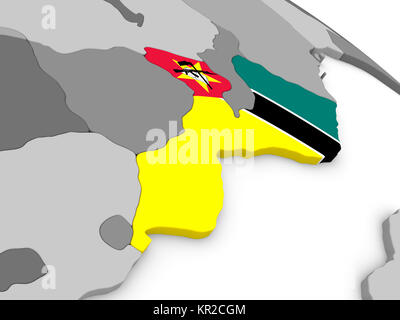 Mozambico sul globo terrestre con bandiera Foto Stock