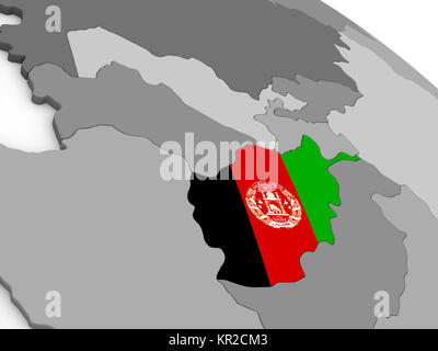 Afghanistan sul globo terrestre con bandiera Foto Stock