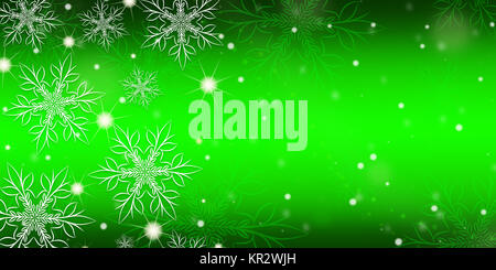 Gradiente verde dello sfondo con i fiocchi di neve, banner. Foto Stock