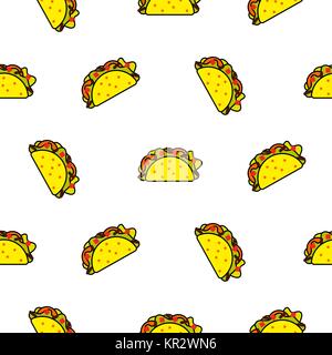 Taco cibo messicano seamless disegno vettoriale. Illustrazione Vettoriale