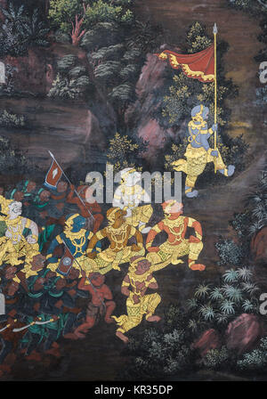 Tailandese tradizionale dipinti del Ramayana epic in Wat Phra Kaew Bangkok, Thailandia Foto Stock