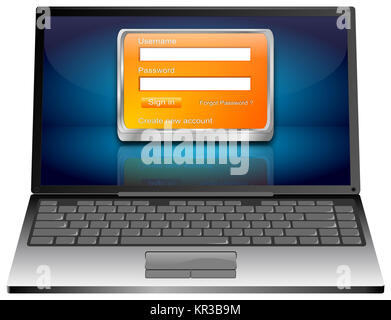 Computer portatile con schermo di login - 3D illustrazione Foto Stock