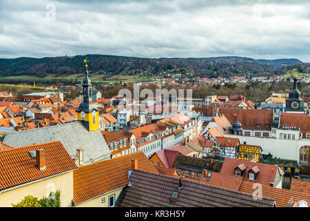 Vista della città vecchia di Rudolstein nel Land della Turingia Foto Stock