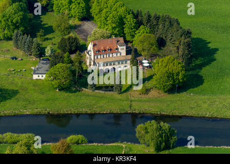 Hotel Restaurant zur Rauschenburg, sulla Lippe, Olfen, Lippe prati, Lippeauen, Lippe corso, Münsterland, Datteln, Nord Reno-Westfalia, Germania Foto Stock