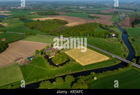 Hofladen Tenkhoffs, ehemalige Wasserburg an der Lippe, Hotel Restaurant zur Rauschenburg, sulla Lippe, Olfen, Lippe prati, Lippeauen, Lippe corso Foto Stock