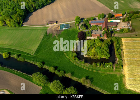 Hofladen Tenkhoffs, ehemalige Wasserburg an der Lippe, Hotel Restaurant zur Rauschenburg, sulla Lippe, Olfen, Lippe prati, Lippeauen, Lippe corso Foto Stock