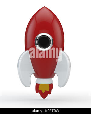 3D render di un razzo simbolico colorato in rosso con fiamme Foto Stock