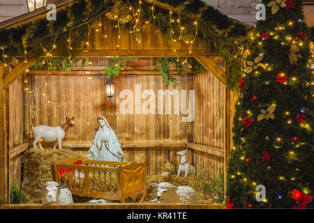 Presepe con sacra famiglia a Praga, Cechia Foto Stock