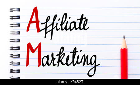 AM Affiliate Marketing scritta sulla pagina del notebook Foto Stock