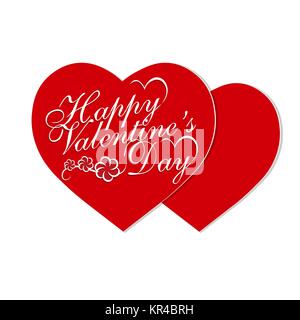 Giorno di San Valentino. Valentines in vacanza. Due cuori rossi con una iscrizione di congratulazioni. illustrazione Illustrazione Vettoriale