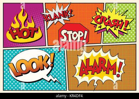 Pagina comic book lettering bolle di cloud Foto Stock