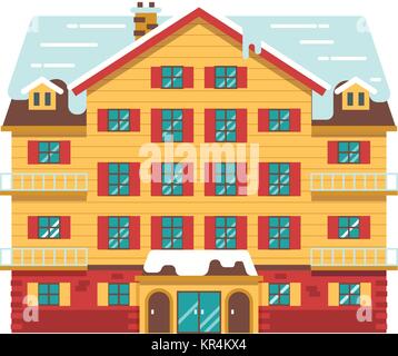 In Inverno Ski Resort illustrazione di linea Illustrazione Vettoriale