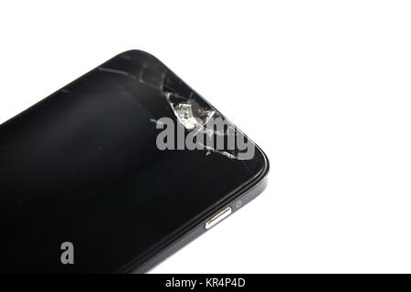 Rabbiosamente gettò il telefono contro il muro isolato su sfondo bianco Foto Stock