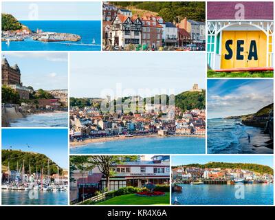 Photo collage con immagini panoramiche da Scarborough, North Yorkshire, Inghilterra Foto Stock