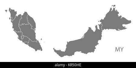 Malaysia stati federali Mappa grigio Foto Stock