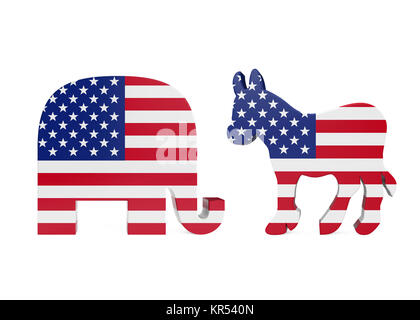 Democratico e asino elefante repubblicano con United States Flag Foto Stock