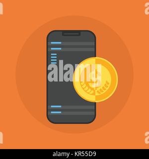 Cell Smart Phone con moneta Contactless Mobile Icona di pagamento Illustrazione Vettoriale