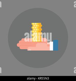 Business man mano che tiene la risma di monete risparmio Icona e il concetto di ricchezza Illustrazione Vettoriale