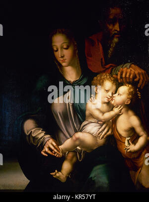 Luis de Morales (1509-1586). Pittore spagnolo. La Santa Famiglia con il bambino st. Joht Battista. Il XVI secolo. Roncisvalle museo. Navarra, Spagna. Foto Stock