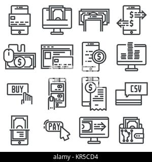 TPay on line e mobile banking icone, linea sottile. Vector illus Illustrazione Vettoriale
