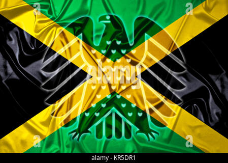 Bandiera della Giamaica con il tedesco aquila federale, simbolico foto Giamaica coalizione, Fahne von Jamaika mit deutschem Bundesadler, Symbolfoto Jamaika-Koalition Foto Stock