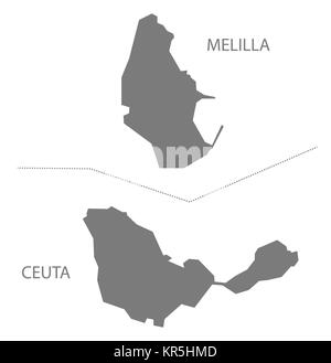 Melilla e Ceuta Spagna Mappa grigio Foto Stock