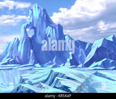 Paesaggio artico con Blue Ice Hummocks e Iceberg Foto Stock