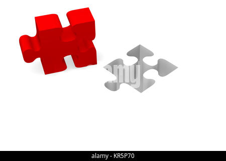 Red pezzo del puzzle su uno sfondo bianco, rendering 3D Foto Stock